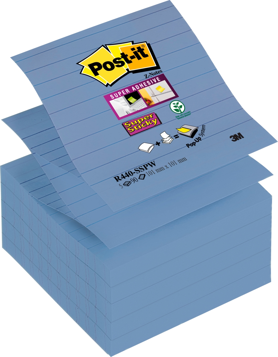 Postit ZNotes 101x101 mm, blå, linjeret køb til fast lav pris