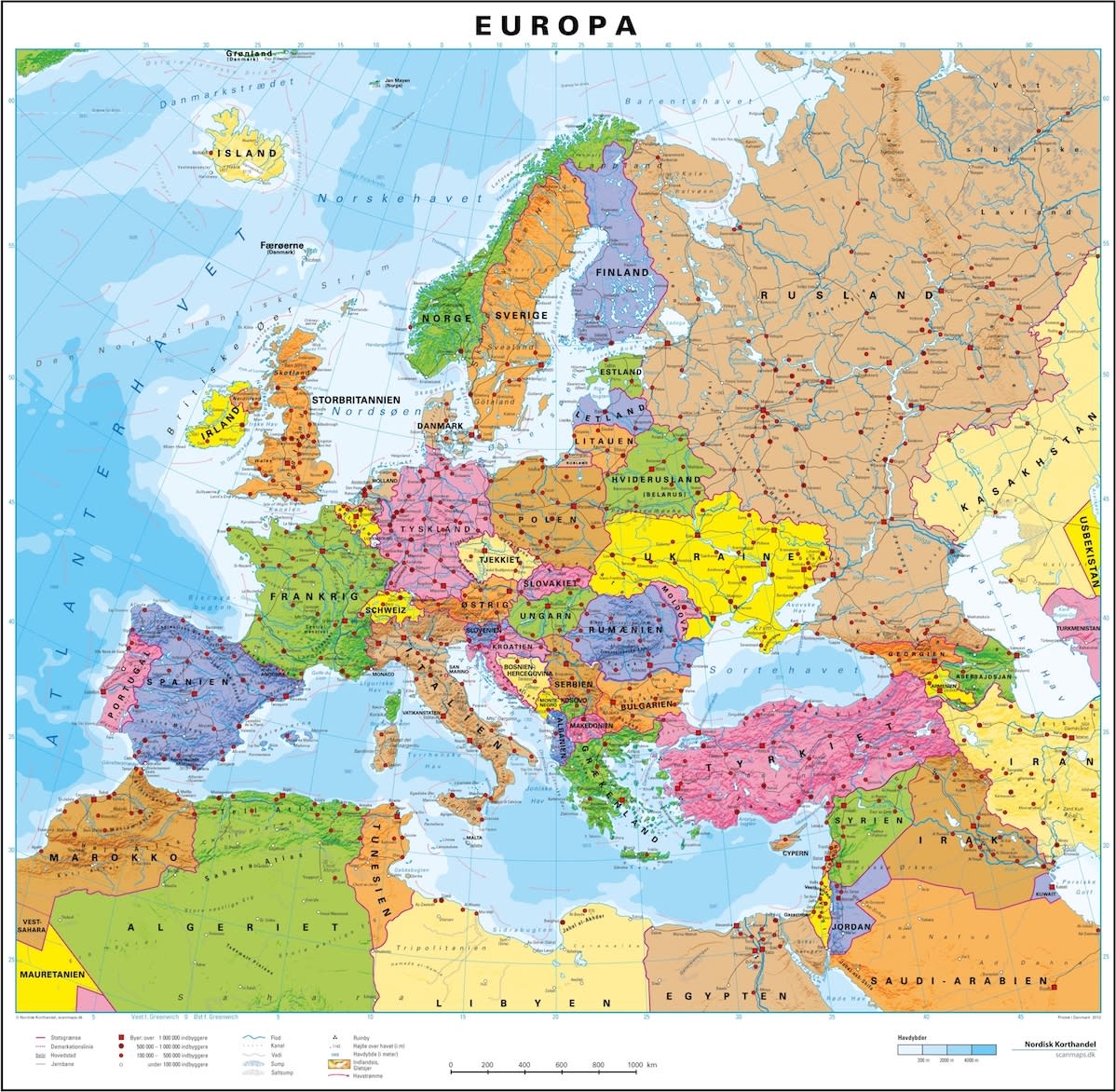 Lamineret Europakort 97 x 106 cm - køb til fast lav pris - Lomax A/S