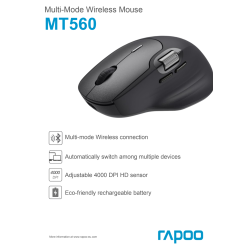 RAPOO Mus MT560, Trådløs, Multi-Mode, Sort