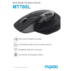 RAPOO Mus, MT760L, Trådløs, Multi-Mode, Mørkegrå
