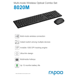 RAPOO Tastatur/Mus-Sæt 8020M, Multi-Mode, Trådløs