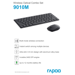 RAPOO Tastatur/Mus-Sæt 9010M, Trådløs, Multi-Mode