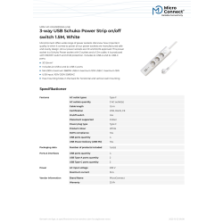 MicroConnect Stikdåse, 3-stik, USB, 1,5 M