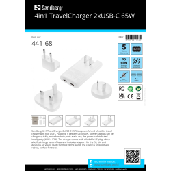 Sandberg Omformer til rejse, 2xUSB-C, 65W - 4-i-1