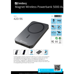 Sandberg Powerbank Trådløs, Magnet - 5000 ALU