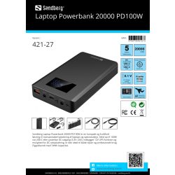 Sandberg Laptop Powerbank - 20000 mAh, PD100W