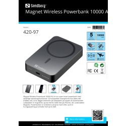 Sandberg Powerbank, Magnet, Trådløs - 10000 mAh