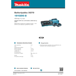 Makita Batteripakke XGT, 2 x BL4040 + DC40RB