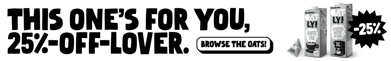 Topbanner til Oatly kampagne - spar 25%