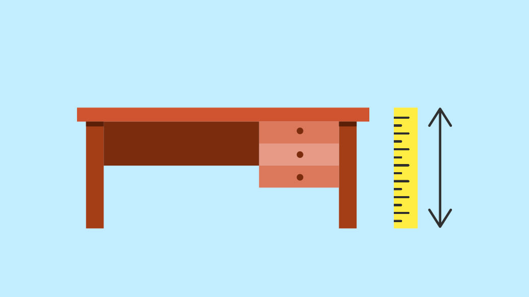 Grafik viser skrivebord og målebånd side om side_Har_dit_skrivebord_den_rigtige_hoejde_artikel