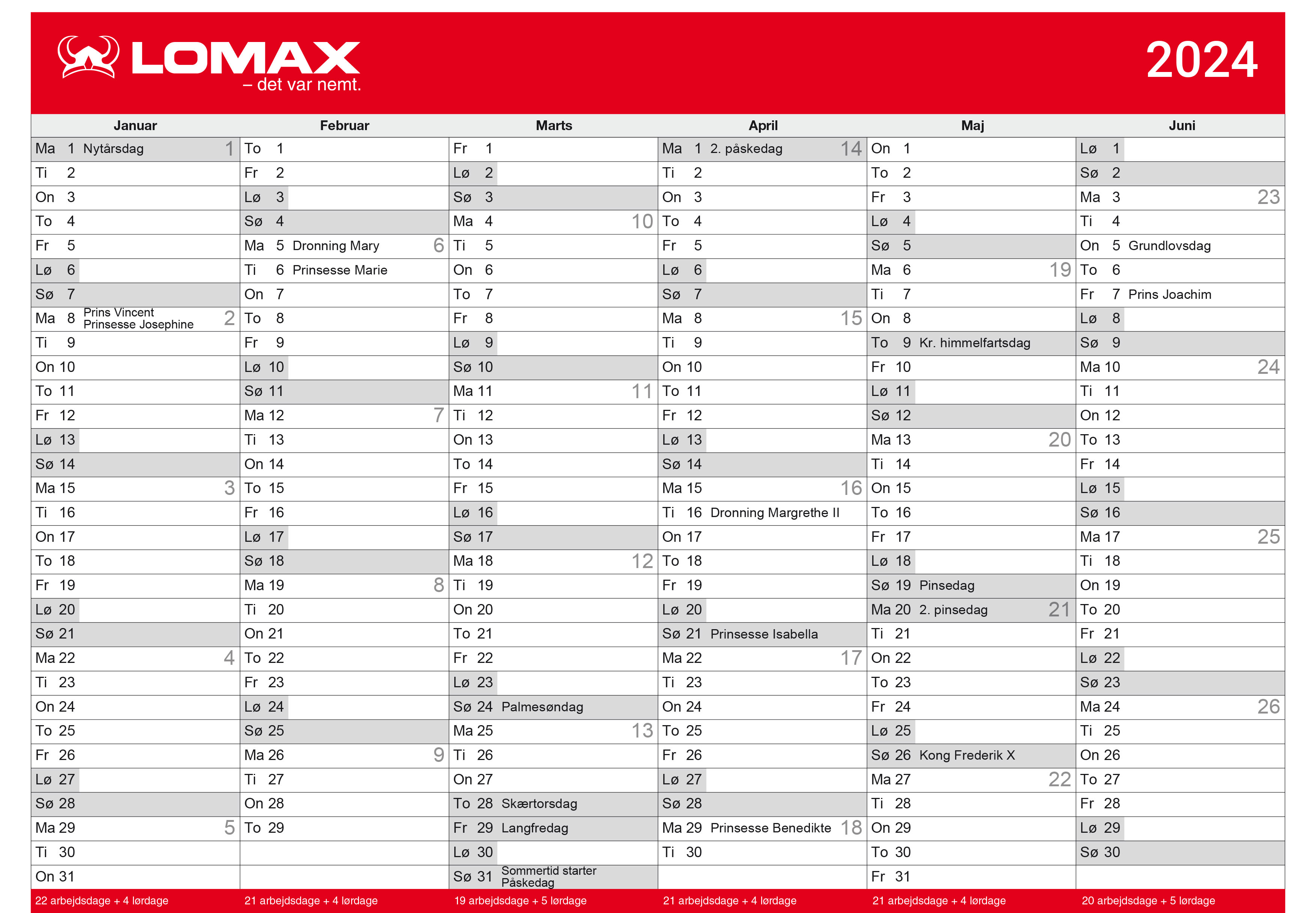 Lomax kalender print selv 2024 1. halvår