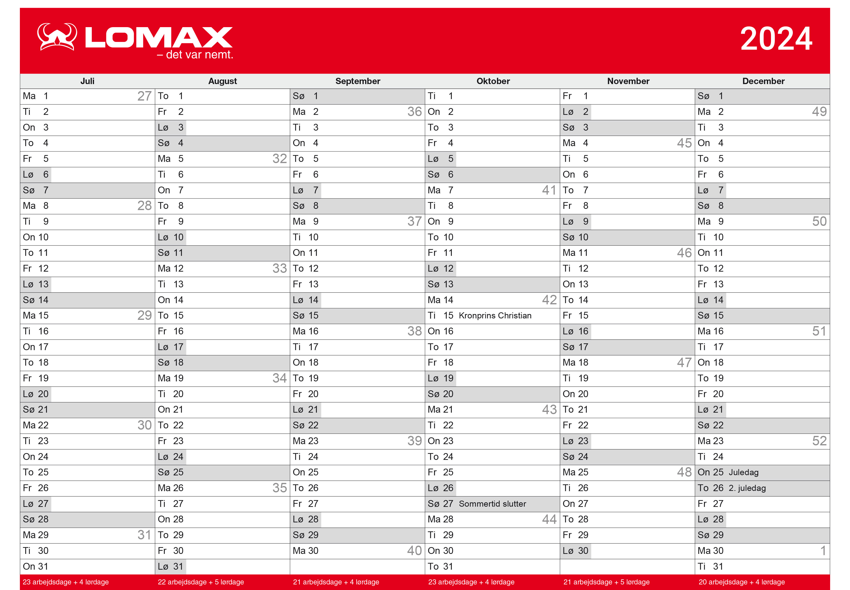 Lomax kalender print selv 2024 2. halvår