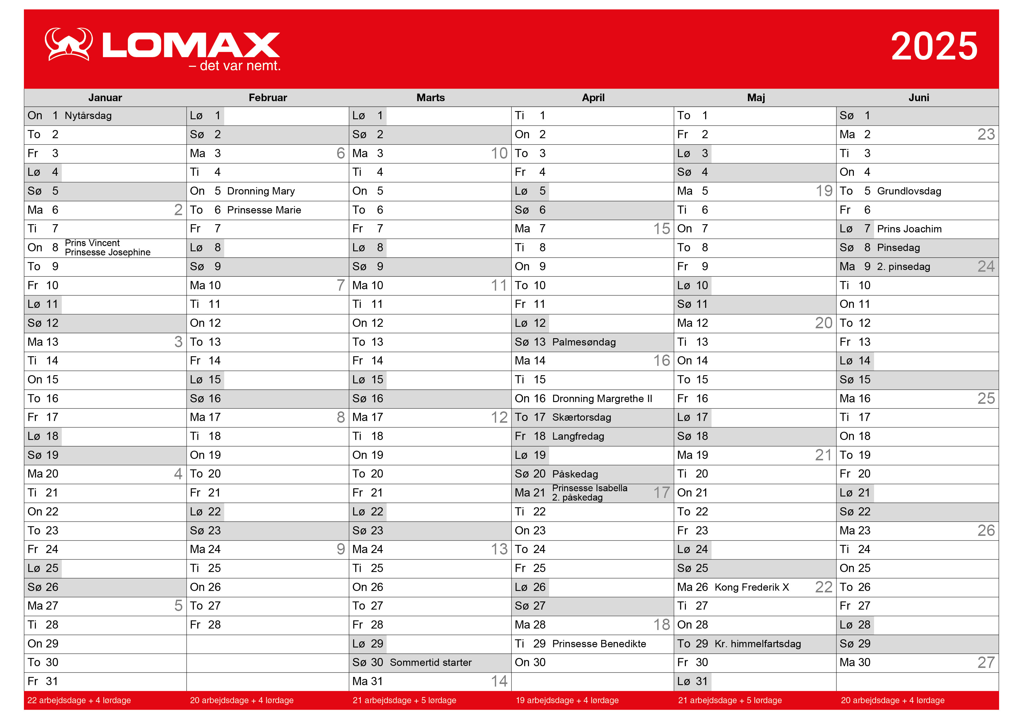 Print selv kalender 2025 - Download gratis kalender her  Lomax