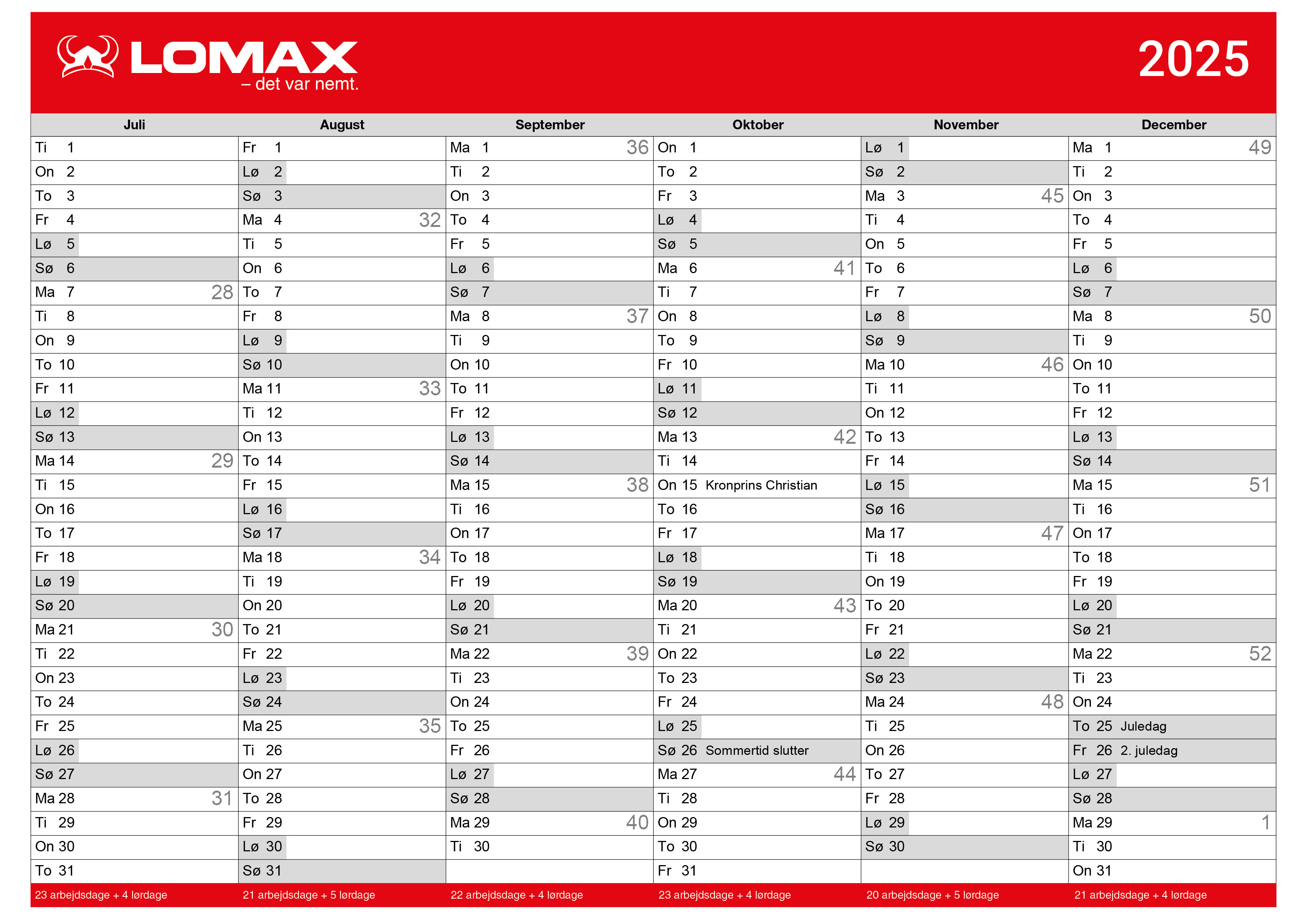 Print selv kalender 2025 - Download gratis kalender her  Lomax