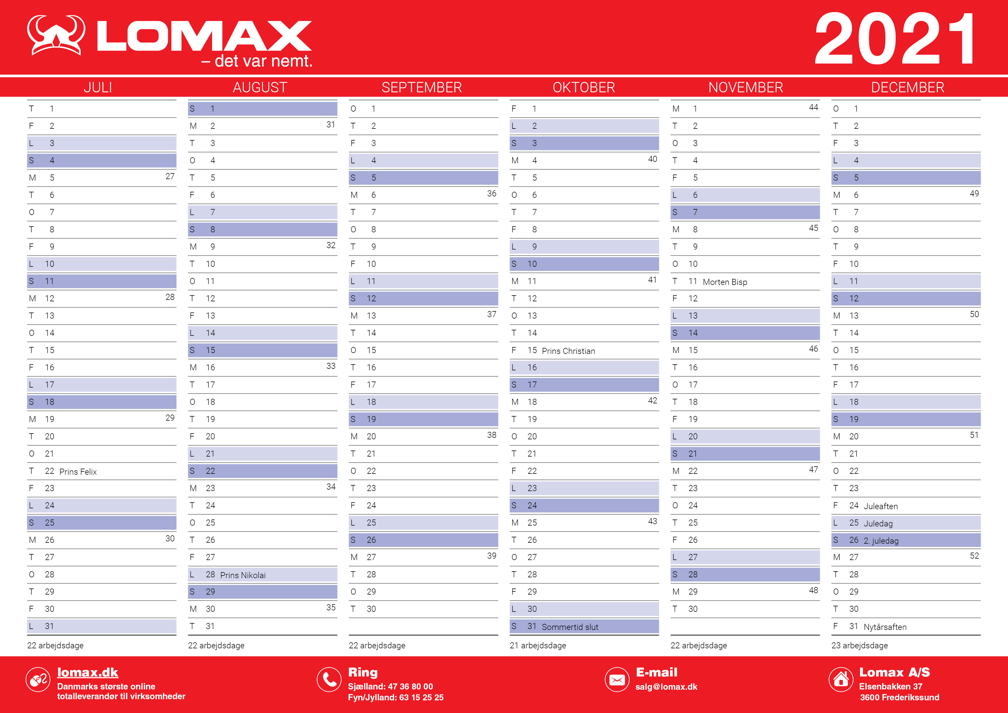 Kalender 2021 - Print Selv Kalender | Lomax A/S