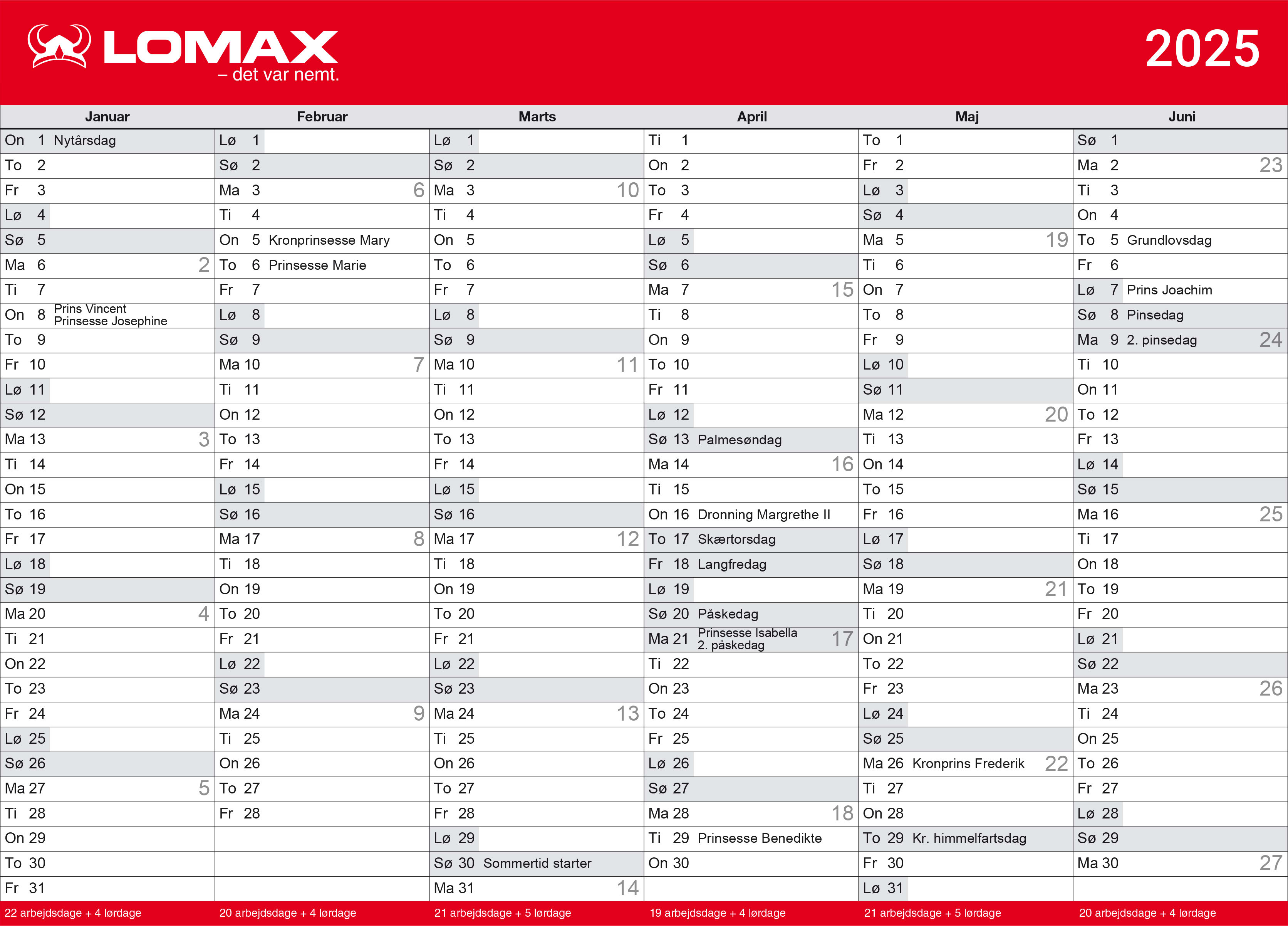 Lomax kalender print selv 2025 1. halvår