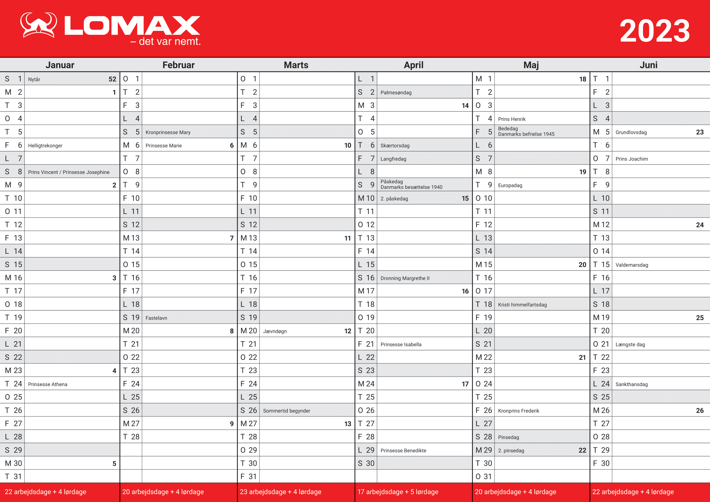 Lomax kalender print selv 2023 1. halvår
