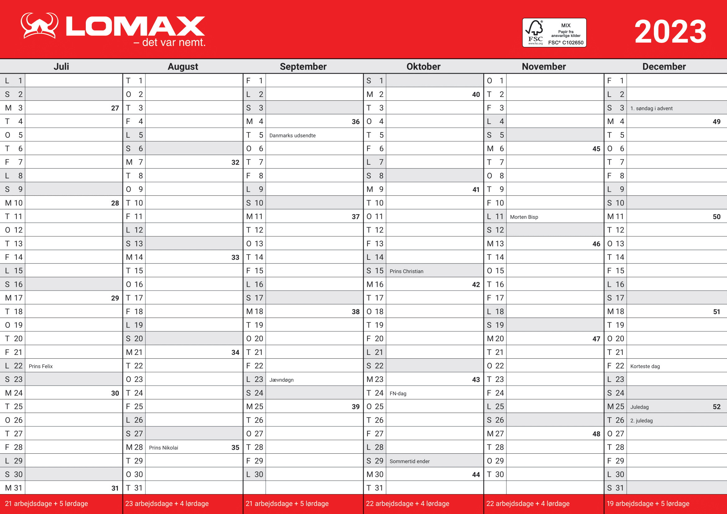 Lomax kalender print selv 2023 2. halvår