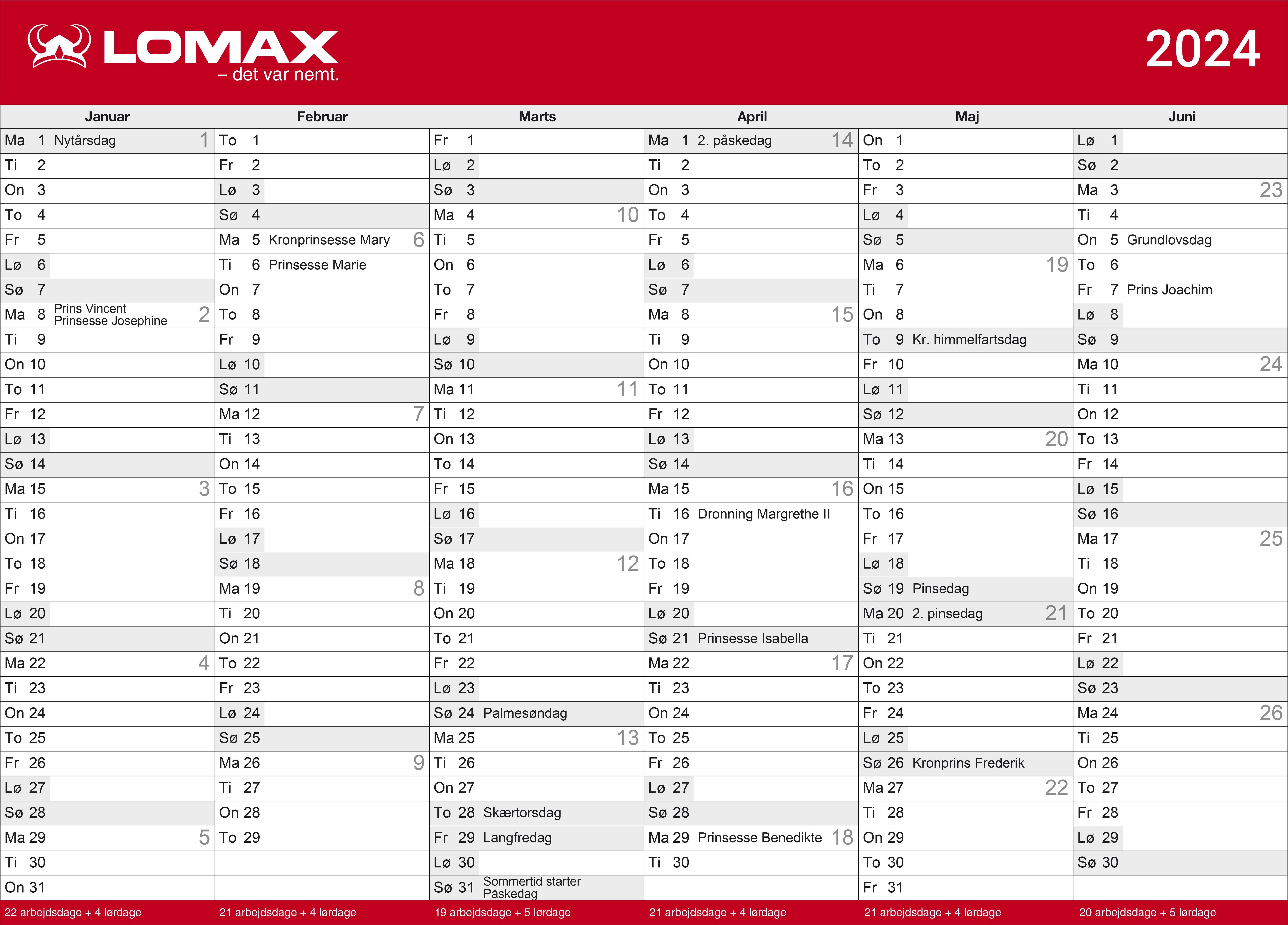 Lomax kalender print selv 2023 1. halvår