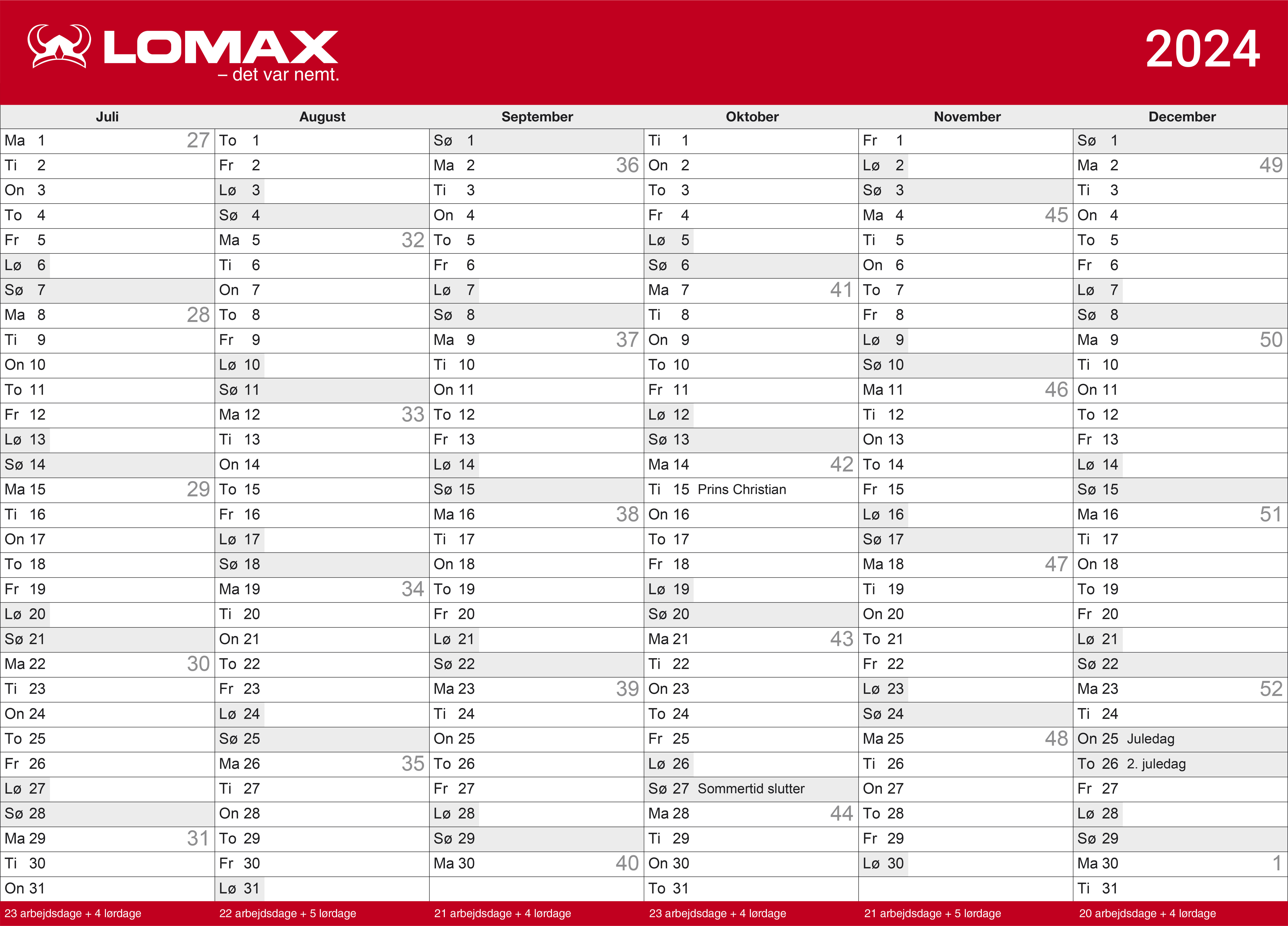 Lomax kalender print selv 2023 2. halvår