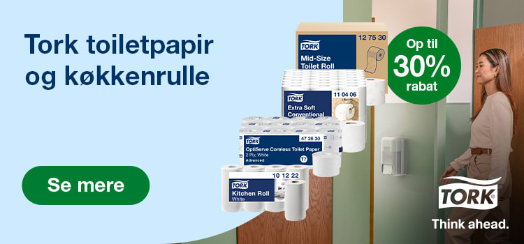 Tork kampagnebanner med info om renlighed på toiletter