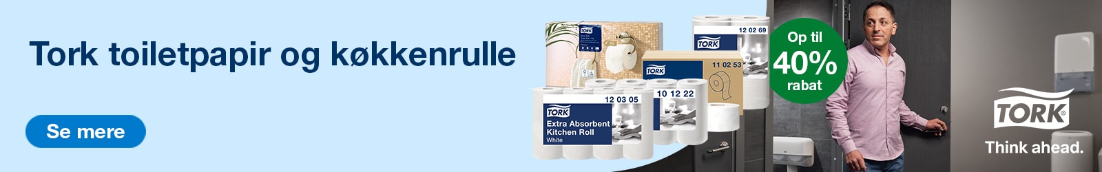 Tork kampagnebanner til tork kampagnelanding_toiletpapir og køkkenrulle_op til 40 procent rabat