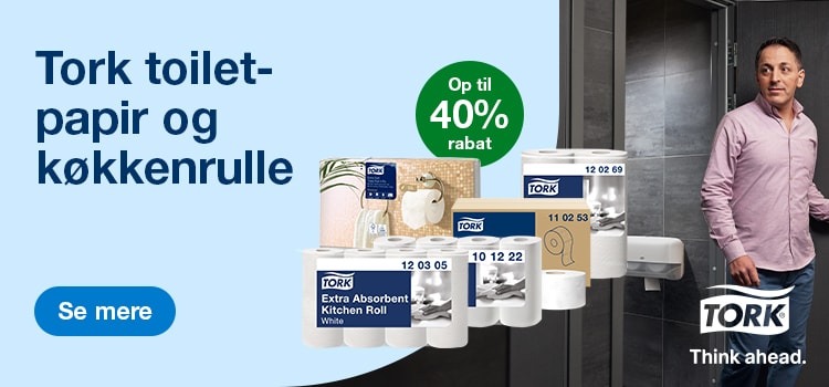 Tork kampagnebanner til tork kampagnelanding_toiletpapir og køkkenrulle_op til 40 procent rabat