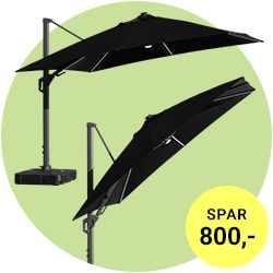 Hængeparasol 3,5x3,5m inkl.fod m/hjul,overtræk,LED