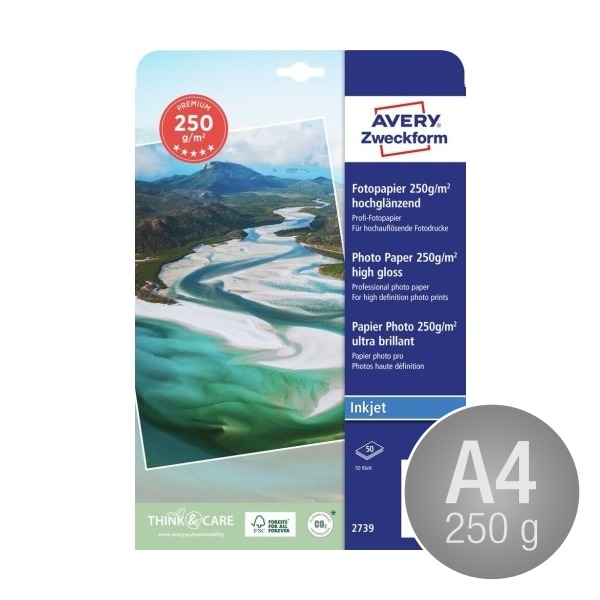 Avery inkjet fotopapir, glossy, A4/250g/50ark