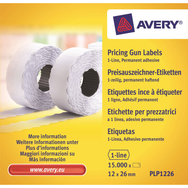 Avery Prisetiketter Perm. | 12x26 mm | Hvid