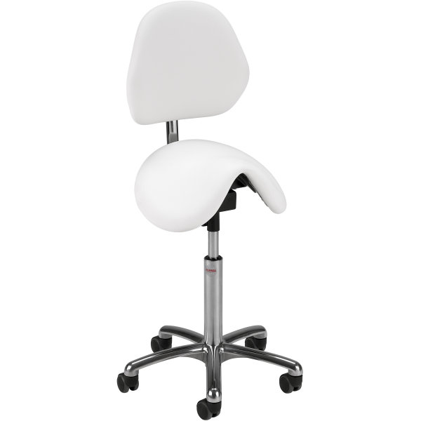CL Dalton sadelstol m/ ryg,kunstlæder,hvid,58-77cm