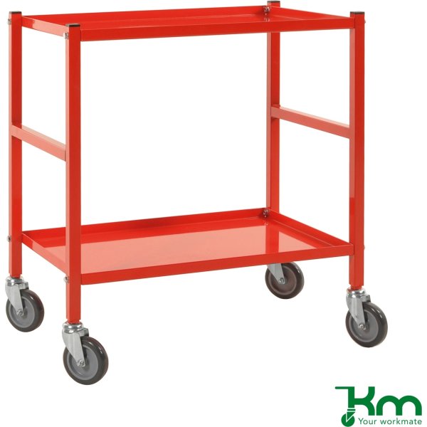 Rullevogn, 2 hylder, 670x415x760, 150 kg, Rød