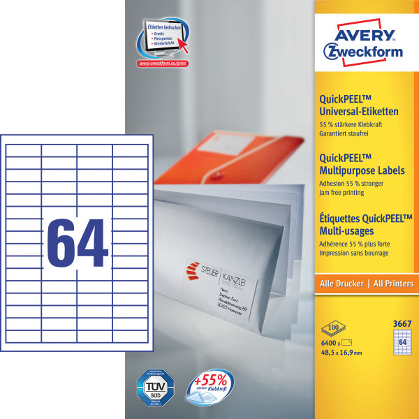 Avery 3667 Etiketter | 48,5x16,9 mm | 6400 stk.