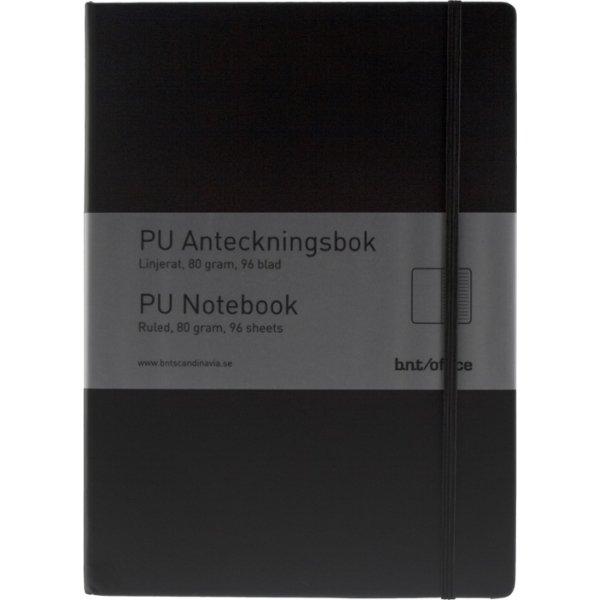 Notesbog A4 lin. PU-mat. med elastiklukning, sort