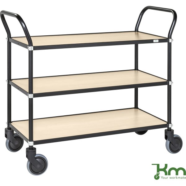 Rullebord - 3 hylder, 1100x430x940, Sort/Birk