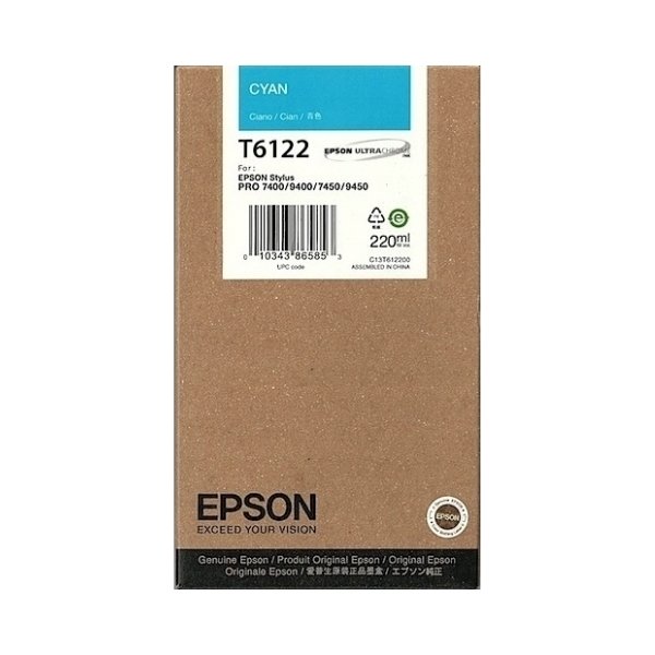 Epson C13T612200 blækpatron, blå, 220ml