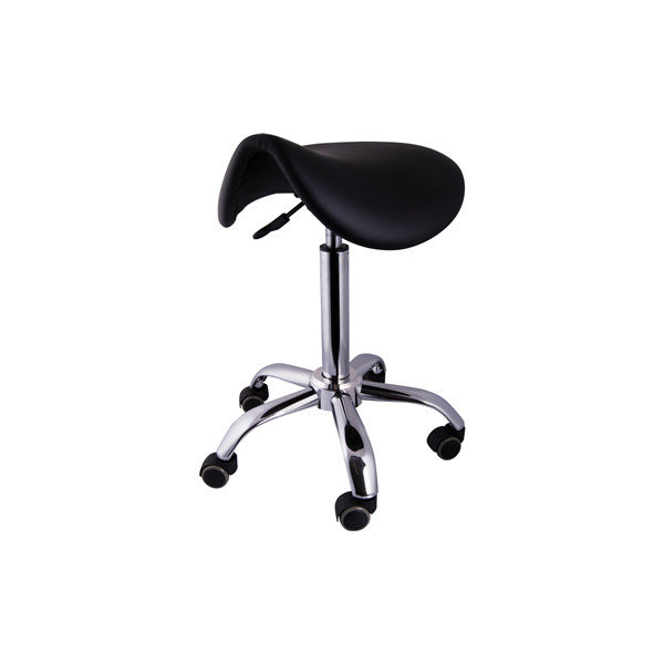 Sadelstol med hjul, svart PU, 58-77 cm