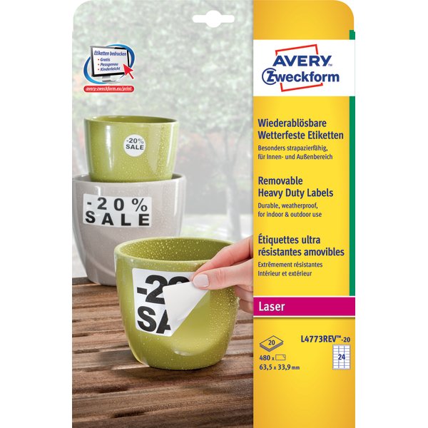 Avery L4773R Etiketter | 63,5x33,9 mm | 480 stk.