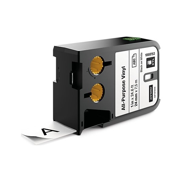Dymo XTL, vinyltape, 24 mm, sort på hvid
