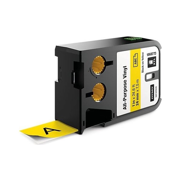 Dymo XTL, vinyltape, 24mm, sort på gul