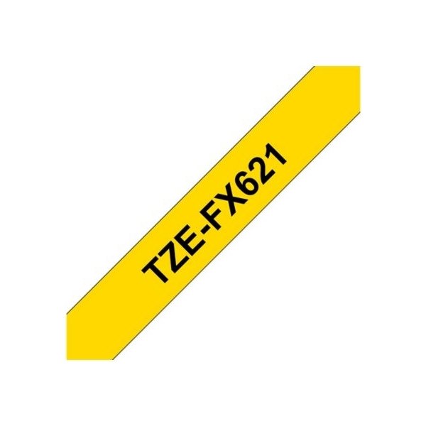 Brother TZe-FX621 labeltape 9mm, sort på gul