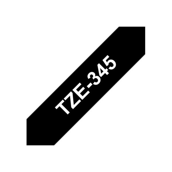 Brother TZe-345 labeltape 18mm, hvid på sort