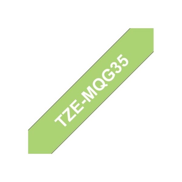 Brother TZe-MQG35 labeltape 12mm, hvid på grøn