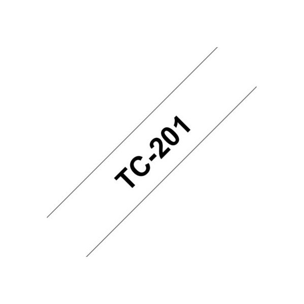 Brother TC-201 labeltape 12mm, sort på hvid