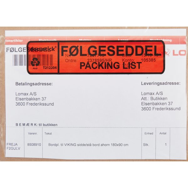 Dokumentlomme, DK/EN, C6, Std, 1000 stk.