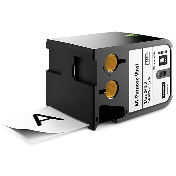 Dymo XTL, vinyltape, 54 mm, sort på hvid