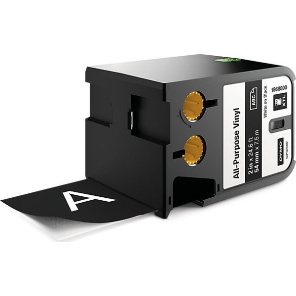 Dymo XTL, vinyltape, 54 mm, hvid på sort