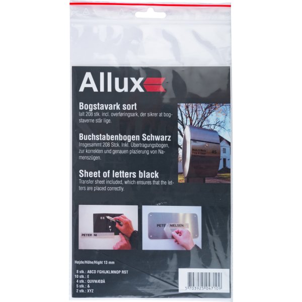 Allux Bogstaver 13 mm, sort, 204 stk.