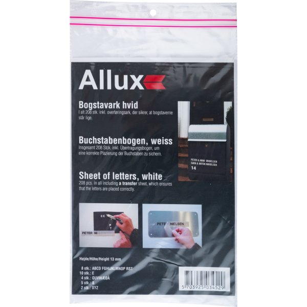 Allux Bogstaver 13 mm, hvid, 204 stk.