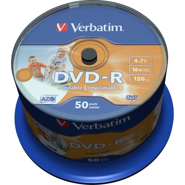 Verbatim DVD-R 4,7GB printable, spindel, 50 stk